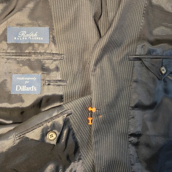 RALPH LAUREN Dillard's BLACK 100% Wool WHITE Pinstripe Blazer Men's Size 50R. - Picture 13 of 17